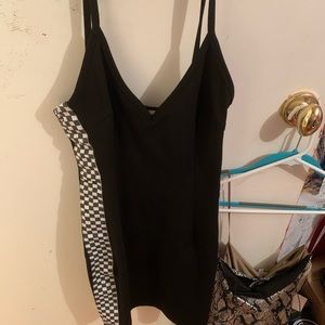 Race checkered spaghetti strap revolve dress